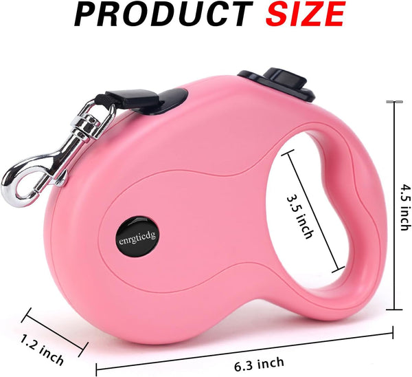 Enrgticdg 16Ft Retractable Dog Leash,Light Weight Leash for Small to Medium Dogs/Cats up to 50Lbs,Stainless Steel Spring Strong Nylon Tape, Tangle Free, One-Handed Brake.(Pink-Black)2