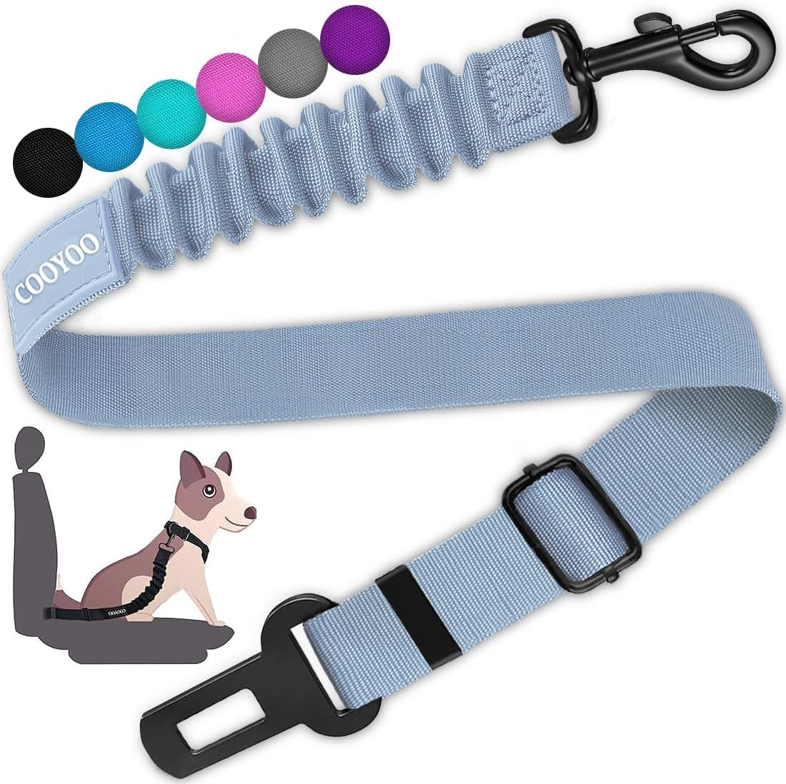 cooyoo-dog-seat-belt-durability-retractable-dog-car-harness-adjustable-dog-seat-belt-for-vehicle-nylon-pet-safety-seat-belts-heavy-duty-elastic-1-pack-black