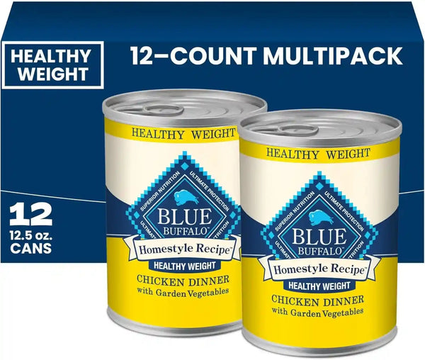 Blue Buffalo Homestyle Recipe Healthy Weight Chicken Dinner with Garden Vegetables Paté Natural Wet Dog Food, Made with Natural Ingredients, Vitamins & Minerals, 12.5-Oz. Can (12 Count)1