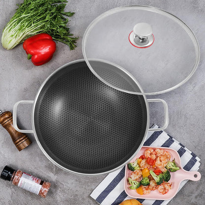 Wok Pan,Hybrid Wok with Lid,Non Stick Stainless Steel Woks & Stir-Fry Pans Nonstick Frying Pan Dishwasher and Oven Safe, Works on Induction (13 Inch)3