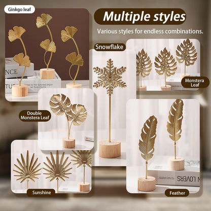 Gold Leaf Home Decor Set - Metal Leaves Statues, Modern Artistic Sculptures for Living Room, Office, Shelf & Home Decorative, Handmade 3D Botanical Accents3