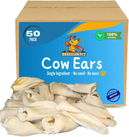 Brazilian Pet 100% Natural Real Cow Ears (50 Pack) Prime Dog Chews, over 5 Inches Free Range Grass Fed Cattle, No Additives, Chemicals or Hormones1