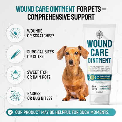 Dog Wound Care Ointment with Silver & Calendula for Scratches, Irritations, Bites – Feline & Canine Hot Spots Treatment in a Gel Form – Wound Antibiotic Ointment for Dogs & Cats – 2 Oz2
