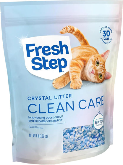 Fresh Step Clean Care Crystsal Cat Litter with Febreze Freshness, Ammonia Block Technology, Lightweight Fresh Step Crystals, Low Dust, 8 Lb. Bag, Pack of 29