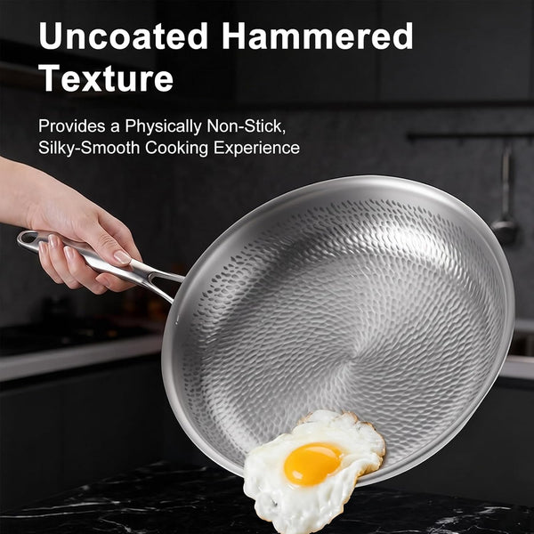 Titanium Pans for Cooking, 12-Inch Titanium Frying Pan with Lid, Non-Toxic Hammered Skillet, PFAS/PFOA/PTFE Free, Induction Compatible, Oven Safe, Dishwasher Safe5