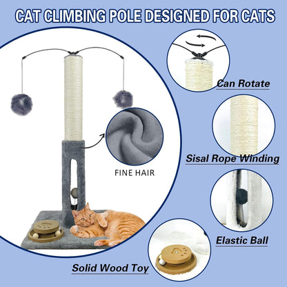 31" Cat Scratching Post Kitten Toys for Indoor Cats Interactive Scratcher with Tracking Ball, Sisal Scratch Rope for Large Cats,Sturdy Base Cat Scratch Post, (Gray, 31" H)3