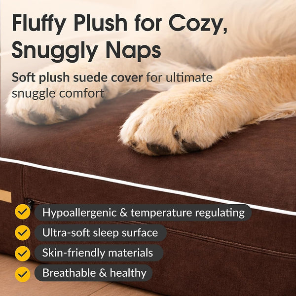 5.5 Inch Thick High Grade Orthopedic Memory Foam Dog Bed with Pillow and Easy to Wash Removable Cover with Anti-Slip Bottom. Free Waterproof Liner Included - for Medium and Large Breed Dogs - Brown8