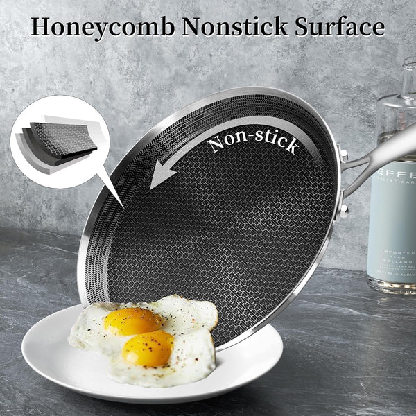 12 Inch Stainless Steel Crepe Pan,Nonstick Dosa Tawa | Honeycomb Nonstick Coating, Pfoa-Free.Compatible with All Stoves. Easy to Clean.Oven Safe&Dishwasher Safe5