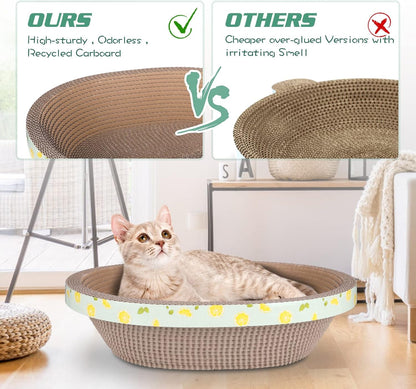 Oval Cat Cardboard Scratcher with Lounger Bed, High-Density Kitty Cat Scratching Pad for Indoor Cats Grinding Claws, Ergonomic Curved Furniture Couch Cat Scratch Protector, 17.3" × 13.6" × 4.5"4