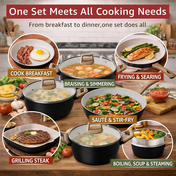 24Pcs Pots and Pans Set Non Stick,Ceramic Cookware Set with Titanium-Reinforced Nonstick Coating,Long-Lasting,Pfas-Free,Induction Compatible,Full Kitchen Set with 3 Stock Pots for Family Cooking,Black4