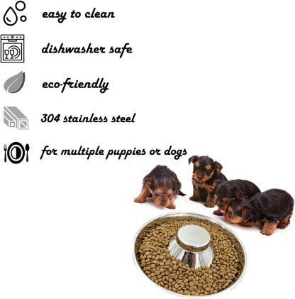 Puppy Dog Bowl, Stainless Steel Multiple Puppies Feeder, Dogs Basic Food and Water Bowls Weaning Dish for Small, Medium and Large Dogs Pets2