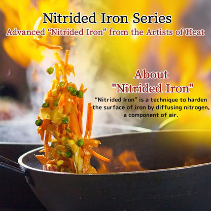 燕鉄器 Nitrided Flat-Bottom Wok with Handle, Woks, Stir Fry Pans 12.99 Inch 33Cm3