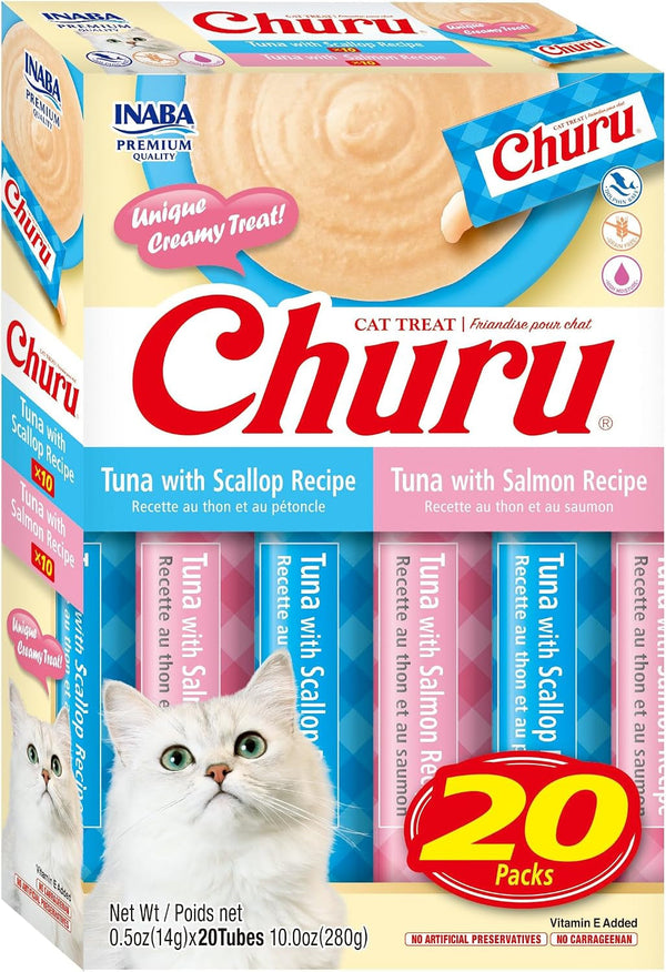 INABA Churu Cat Treats, Lickable, Squeezable Creamy Purée Cat Treat with Vitamin E, 0.5 Ounces Each Tube, 20 Tubes, Tuna & Chicken Variety10