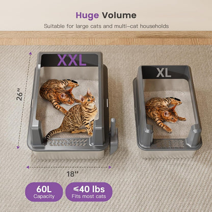 Extra Large XXL Stainless Steel Cat Litter Box with Lid, 26" L X 18" W X 12" H Metal Litter Box with Hight Sides for Big Cats & Multiple Cats, Never Absorbs Odors, Anti-Urine Leakage, Easy Cleaning3
