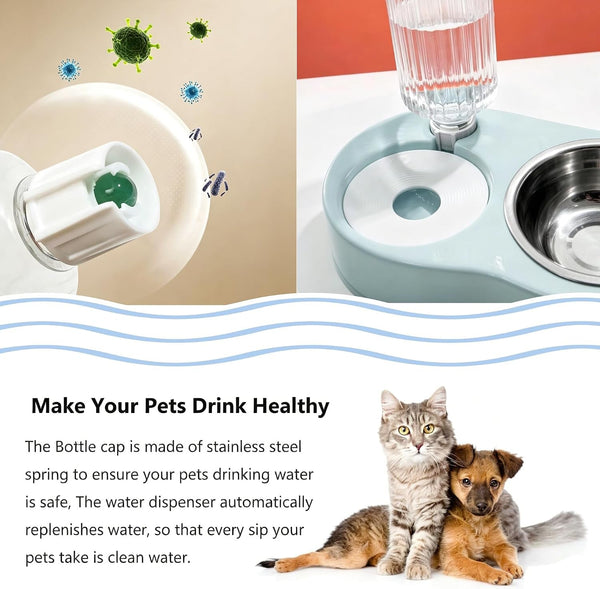 J&L VVMEET Cat Bowls Food and Water Bowl Set with Automatic Water Dispenser | Dog Bowls with Detachable Stainless Steel Bowl Gravity Pet Feeder and Waterer Set for Cats Kittens Small Dogs Puppy Rabbit3