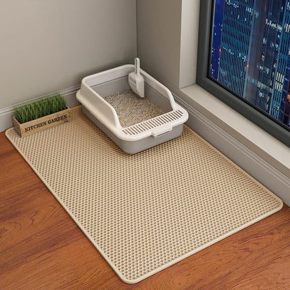 HCY&WLD Cat Litter Mat, 45X26/35X24/30X22/24X18 Inch Double Layer Cat Litter Box Mat, EVA Non-Slip, Waterproof Urine Proof Cat Litter Catcher Mat, Easy Clean Scatter Control (35X24 Inch, Khaki)1