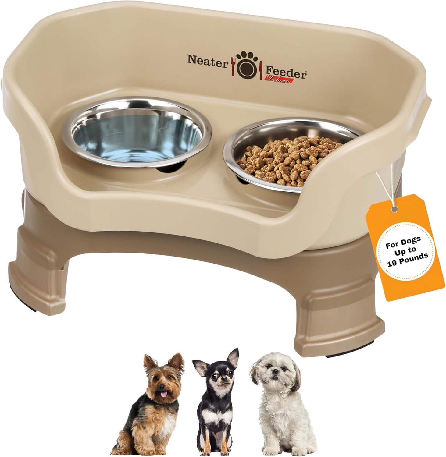 neater-feeder-deluxe-mess-proof-elevated-dog-bowls-for-small-dogs-up-to-19-lbs-2-height-adjustable-6-7-5-no-spill-raised-dog-bowl-stand-stainless-steel-food-bowl-set-made-in-usa-cappuccino