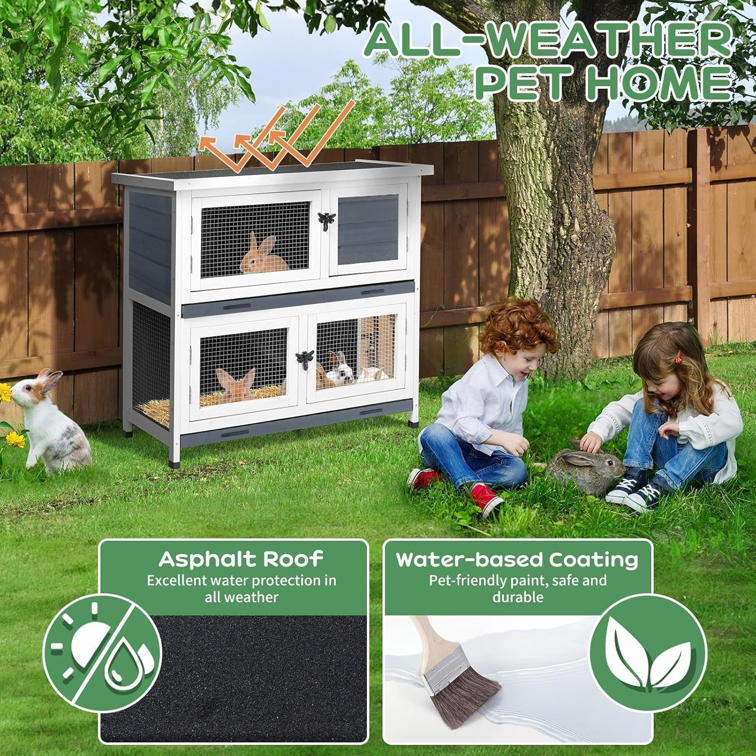 2-story-solid-wood-rabbit-bunny-hutch-with-2-large-main-rooms-indoor-outdoor-rabbit-house-guinea-pig-cage-pet-house-for-small-animals-with-ventilation-door-removable-tray-waterproof-roof-grey