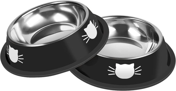 Serentive 2 Pcs Non-Slip Stainless Steel Small Cat Food Bowls - Unbreakable, Thicken 7 Oz Cat Dishes - Indoor, Removable Rubber Base, Easily Clean, Lovely Color15