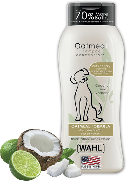 Wahl USA Dry Skin & Itch Relief Pet Shampoo for Dogs – Oatmeal Formula with Coconut Lime Verbena Scent & Pet Friendly Formula, 24 Oz - Model 820004A | Oatmeal Formula Moisturizes Skin & Provides Itch Relief for Sensitive Skin Dogs, Pet Friendly Formula - Model 820004A1