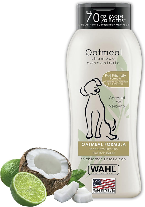 Wahl USA Dry Skin & Itch Relief Pet Shampoo for Dogs – Oatmeal Formula with Coconut Lime Verbena Scent & Pet Friendly Formula, 24 Oz - Model 820004A | Oatmeal Formula Moisturizes Skin & Provides Itch Relief for Sensitive Skin Dogs, Pet Friendly Formula - Model 820004A1