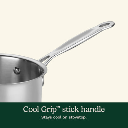 1.5 Quart Sauce Pan with Cover, Stainless Steel Pot with Lid, Small Kitchen Pots, Dishwasher Safe, Compatible with Induction, Electric, Gas Cooktops, Oven Safe Saucepan, Cool Grip Handles | Stainless Steel Saucepan with Aluminum Encapsulated Base for Quick Heating, Dishwasher Safe & Oven Safe to 550°F, 719-163