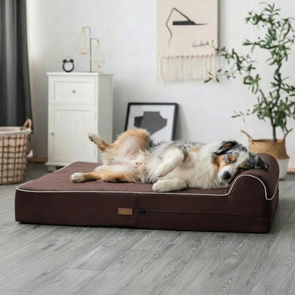5.5 Inch Thick High Grade Orthopedic Memory Foam Dog Bed with Pillow and Easy to Wash Removable Cover with Anti-Slip Bottom. Free Waterproof Liner Included - for Medium and Large Breed Dogs - Brown2
