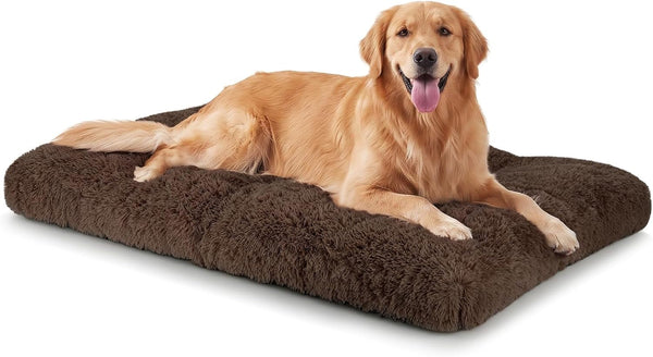 JOEJOY Large Dog Bed Crate Pad, Deluxe Plush Washable Dog Beds Fulffy Soft Kennel Pad Anti-Slip Pet Sleeping Mat for Extra Large Medium Small Dogs, 40" X 27", Beige17