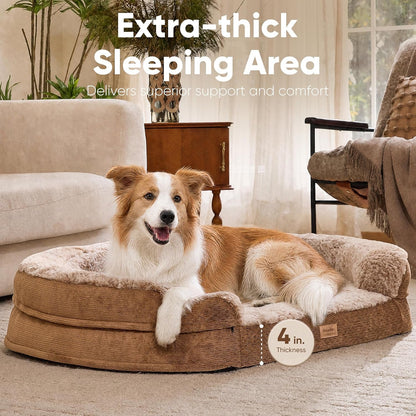 FUKUMARU Large Thickened Dog Couch Bed, Orthopedic, Waterproof & Washable | Heavy Duty Dog Sofa with 4" Extra-Thick Egg-Crate Foam, Relieves Joint Pressure, Fully Removable, Fits Medium to Large Dogs2
