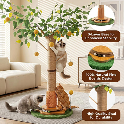 41" Tall Cat Scratching Post for Large Cats - XL Sturdy Cat Scratching Post with Solid Wood Base, Sisal Rope Scratching Posts for Indoor Cats Adults with Self-Grooming Brush, 4 Detachable Hanging Toys6