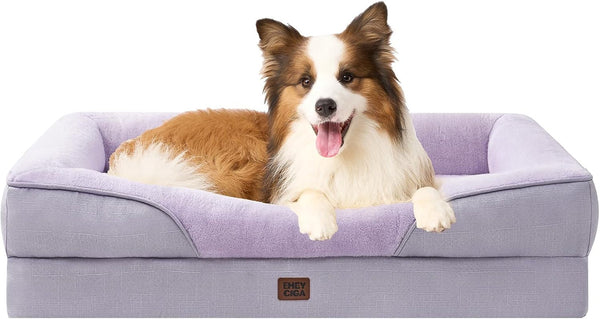 EHEYCIGA Orthopedic XL Dog Bed for Large Sized Dog, 42X30 Inch Extra Large Memory Foam Dog Couch Bed with Sides, Waterproof Liner & Washable Removable Cover, Bolster Pet Sofa, Grey69