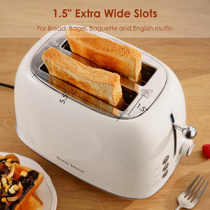 2 Slice Toaster Retro Stainless Steel with Bagel, Cancel, and Defrost Functions, 6 Bread Shade Settings, Extra Wide Slots and Removable Crumb Tray, Cream5