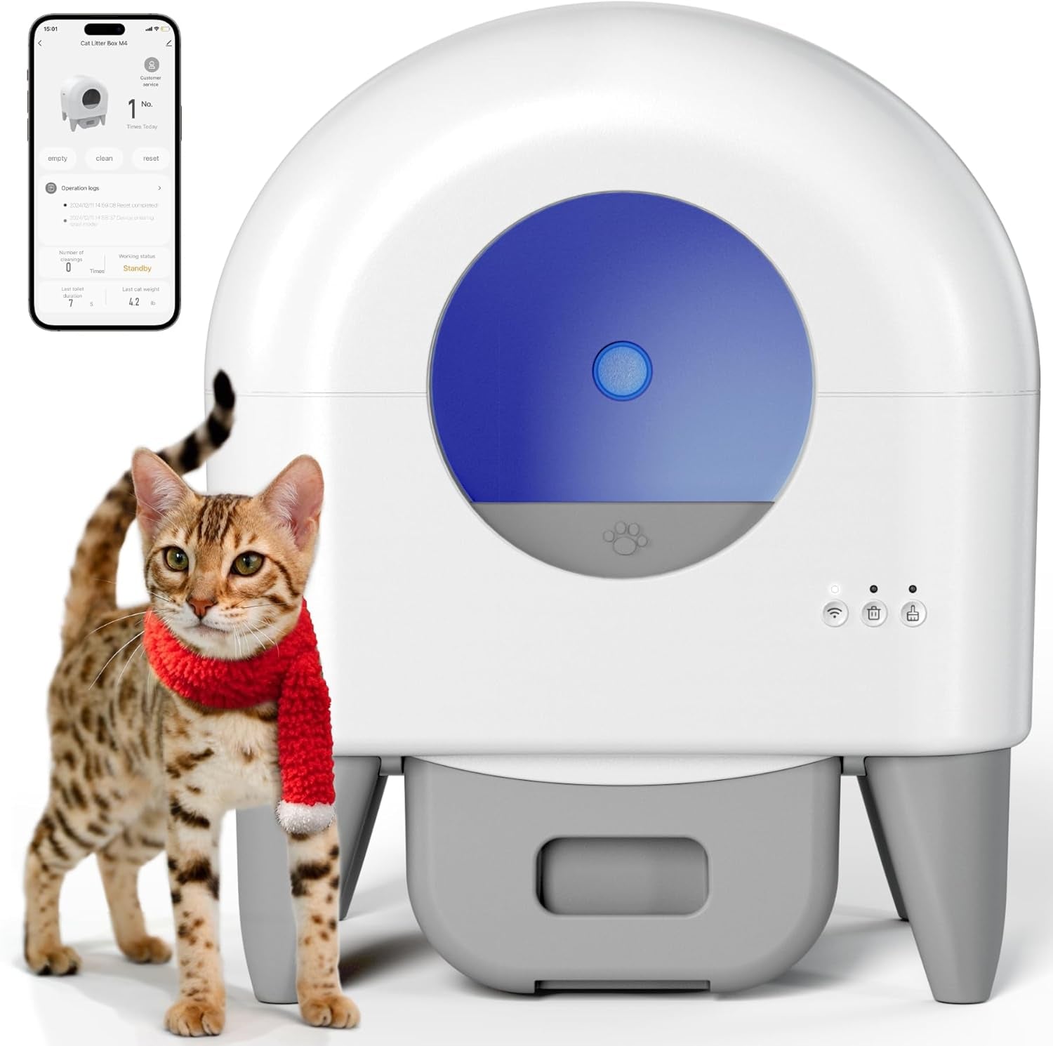 fumoi-automatic-cat-litter-box-self-cleaning-litter-box-large-capacity-for-multiple-cats-app-control-with-safety-sensors-removable-washable-liner-2-rolls-garbage-bags-grey