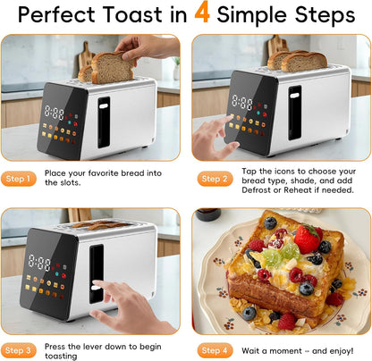 Smart Touchscreen 2 Slice Toaster, Wide Slot, Memory & Single-Slot | Digital Timer, Extra Wide Slot for Bagels, 6 Shade Levels & 6 Bread Settings, Reheat, Defrost, Favorite, Grey7