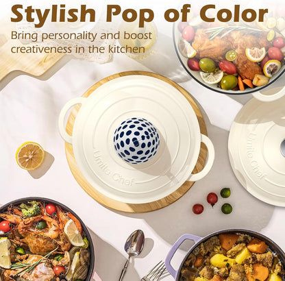 Enameled Cast Iron Dutch Oven -  5QT Pot with Lid & Cotton Potholders - Heavy-Duty Cookware for Bread Baking, Braising, Stews, Roasting(Cream White)8