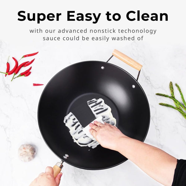 Carbon Steel Non-Stick Wok | Easy Clean, Hand Wash Recommended2