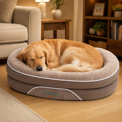 Comfort Beds Orthopedic Dog Bed with Calming Bolster Walls, Faux Fur Interior, Non-Slip Base, Brown3