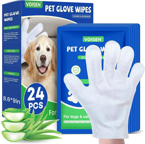 VOISEN 48 Pcs Pet Glove Wipes for Dogs, Pet Cleaning Gloves | Cleaning & Deodorizing Bathing Grooming Wipes,Unscented Thick Nourish Fur Glove Wipes for Pet Cleaning,Daily Care and Travel8