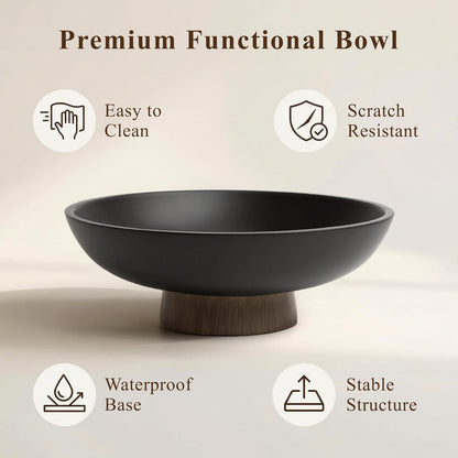 Pedestal Fruit Bowl, Decorative Resin Bowl, Faux Wood Base Black | Perfect for Kitchen Counters, Coffee Tables. Use as a Fruit Bowl, Centerpiece, or Catch-All for Everyday Essentials6