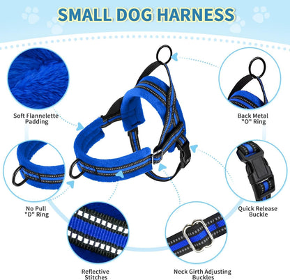 Lukovee No Pull Dog Harness and Leash Set, Soft Padded Small Dog Harness, Neck & Chest Adjustable Reflective Vest Puppy Harness with 4Ft Lightweight Anti-Twist Dog Leash for Small Dogs (XS, Blue)2