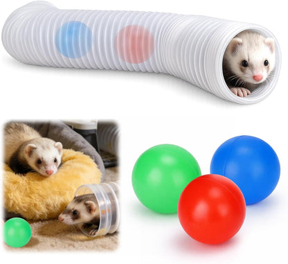 Mity Rain Ferret Toys with 3 Balls Inclueded | Collapsible Tunnel Tube Accessories for Ferrets, Guinea Pigs, Hamsters, Expandable Interactive Toys Supplies for Small Pets1