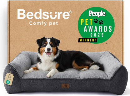 Bedsure Supportmax™ XL Orthopedic Dog Beds Large Sized Dog - Extra Thick Supportive Dogs Couch with Waterproof Washable Cover, Extra Large Comfort Pet Sofa with Soft Sherpa & Nonskid Bottom, Grey, 42"24
