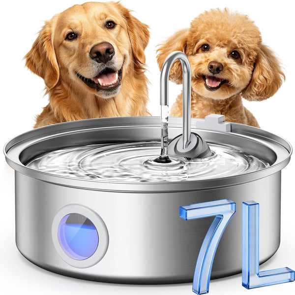 Oneisall 7L/230Oz Dog Water Fountain for Multi-Pet Household,Pwf002 | 25Db Quiet Design,304 Stainless Steel,Contain 3 Set Filters,Visual Water,5-Layer Filtration,Fit for Living Room Kitchen12