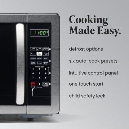1.1 Cu. Ft. Countertop Microwave Oven – 1000 Watts Power, Auto Cook Settings, Defrost, Easy Clean and Child Safety Lock - Stainless3