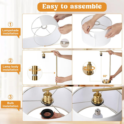 Gold Bedside Lamps Set of 2, Fully Dimmable Lamps for Night Stands, USB A+C | Modern, Linen Lampshade, USB Port and Outlet, Tall Desk Lamps for Bedroom, Nightstand, Living Room, Home Office, End Table7