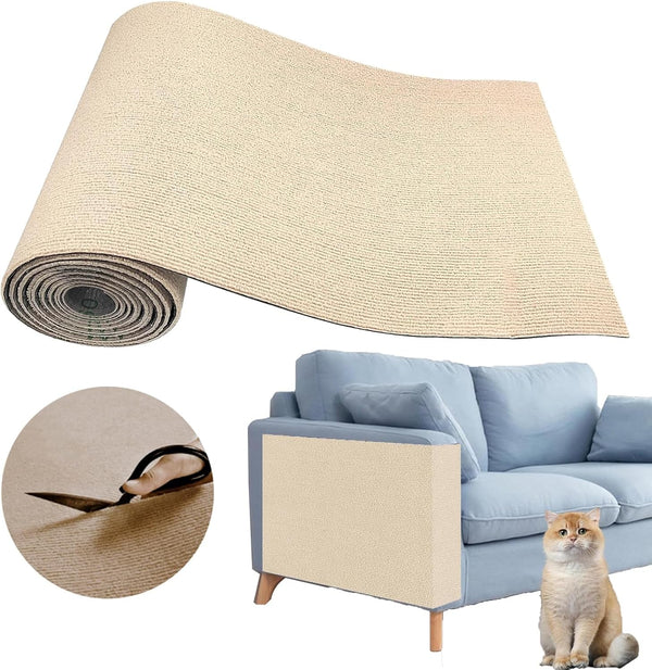 Cat Scratch Couch Furniture Protector, Self-Adhesive Scratch Pad | 39.3X15.8In, DIY Climbing Cat Carpet Mat for Door Window Protector, Couch Guard from Claws with Pins & Tape (Lightgrey)9