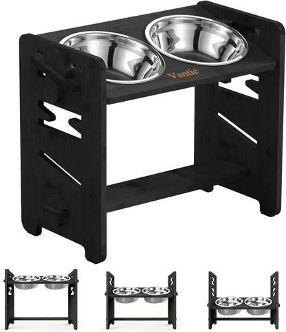 Vantic Elevated Dog Bowls, Raised Dog Bowl Stand Adjustable Small, Natural | Bamboo Elevated Feeder with 2 Stainless Steel Bowls, Adjustable Height Stand for Small Puppies and Cats13