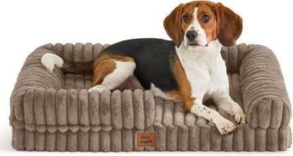 Chixnuggle Orthopedic Dog Bed, Washable Cover, Faux Fur Bolster Pet Couch | Waterproof,Egg Crate Foam,Non-Slip Bottom,For Small Medium Dogs,Dark Grey,30*24*7,Dog Sofa,Puppy Bed40