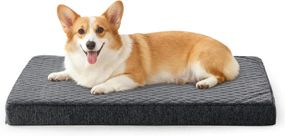 JOEJOY Orthopedic XL Dog Bed for Large Dogs, Waterproof Dog Bed for Crate with Washable Removable Cover, Extra Thick Egg-Crate Memory Foam Pet Beds, Grey, 41"X27"11