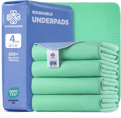 Accompagner Incontinence Bed Pads Washable Waterproof, Ultra-Absorbent Reusable Underpads for Diaper Changing, Nursing, Bedridden, Adults, Seniors, Kids and Dogs (Blue, 24"X24"(Pack of 6))30